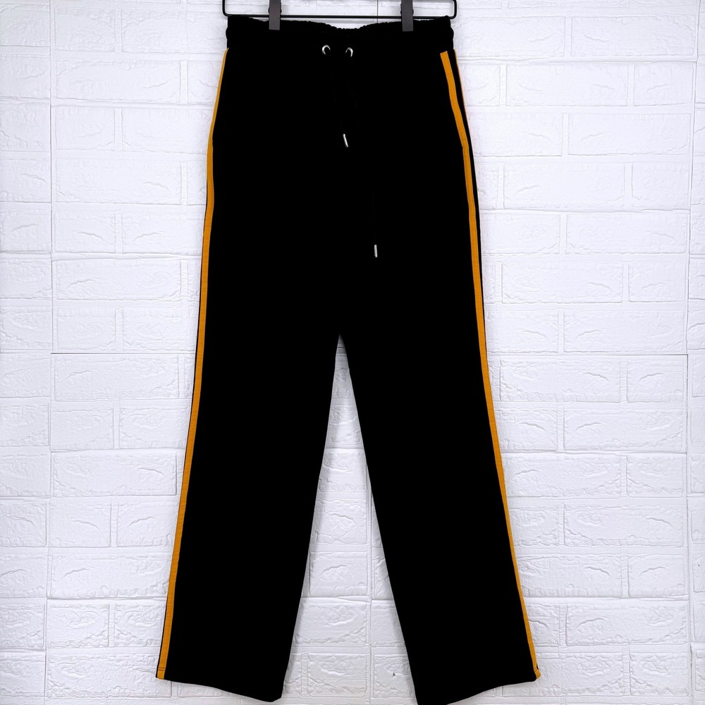 Sementa Track Pants Womens Size S Black Yellow Side Stripe Drawstring Joggers